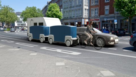 Deze autonome wagentjes volgen fietsers door de stad